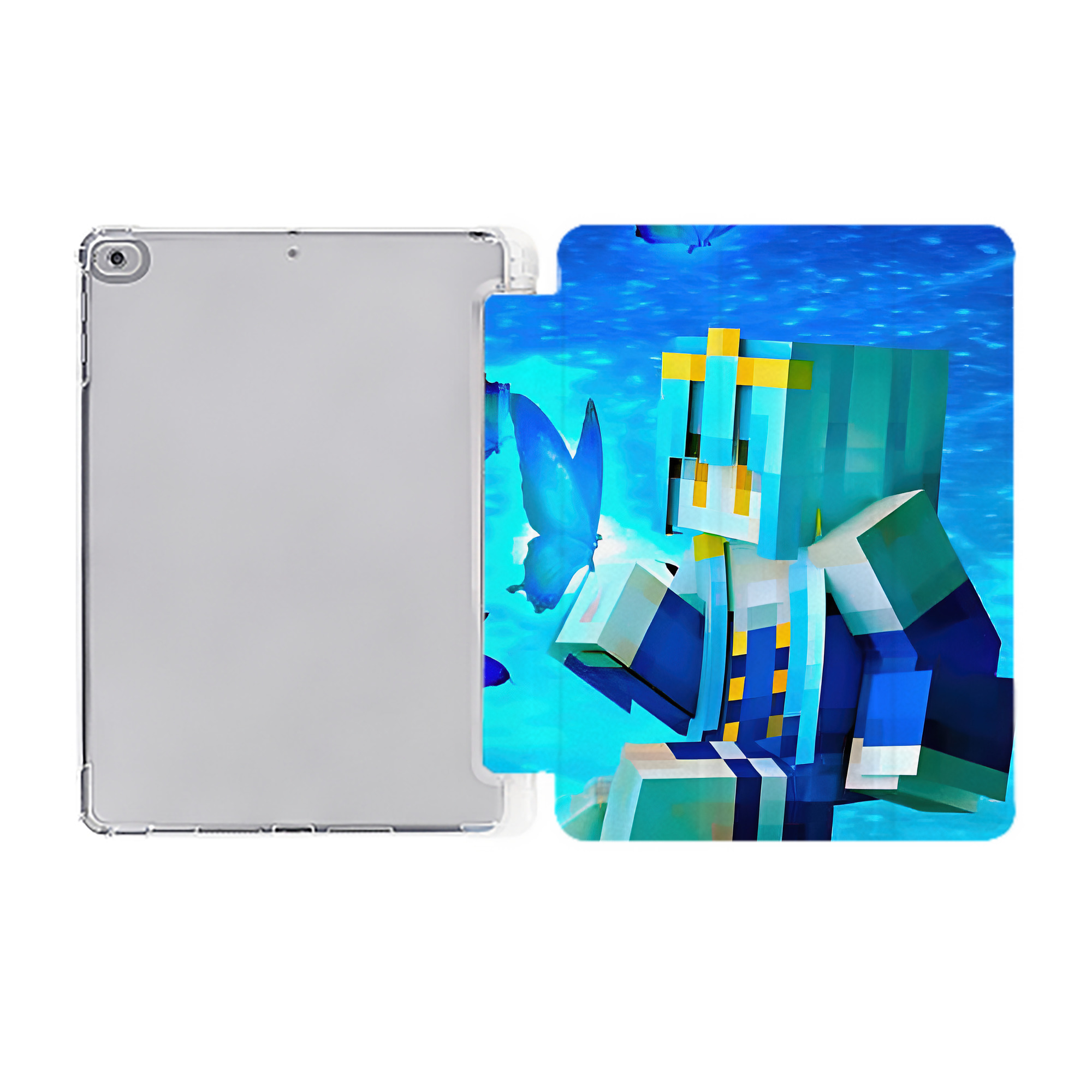 （画像用） マインクラフト ブロックの世界 Minecraft MC Block world IPad ケース ペン収納付き 三つ折りスタンド PUレザー×シリコン 対応機種9.5/10.5/10.9インチ